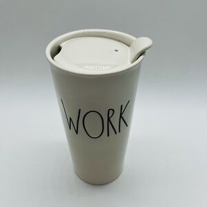 Rae Dunn White Ceramic Travel Mug with Removable Lid 16 Oz.